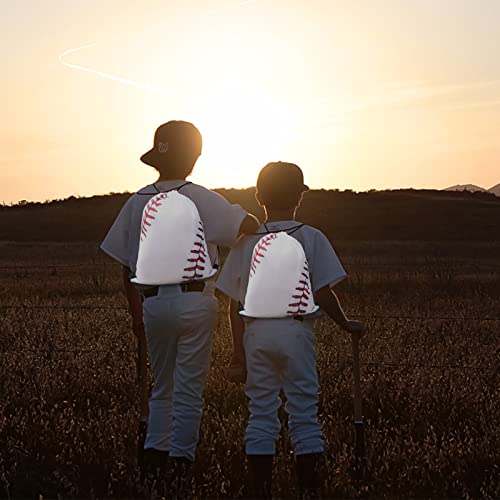 Craftshou 12 Pieces Baseball Drawstring Bags Drawstring Backpack Sports Drawstring Backpack For School Gym Class Outdoor Running Gym Sports,Baseball Pattern White #TOP4