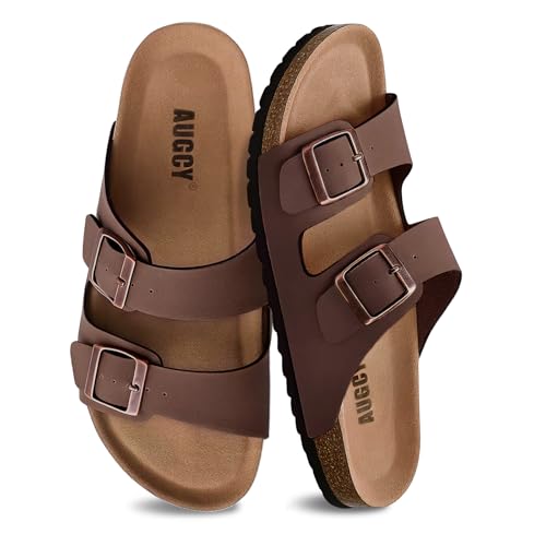 AUGCY Womens Sandal Cork Footbed Slide, Arch Support Slides for Women with Adjustable Buckle, Comfortable Summer Beach Outdoor Sandals