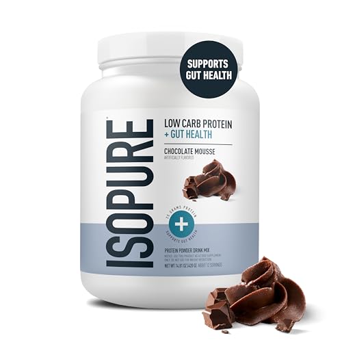 Image of Isopure Protein + Gut Health & Immune Support Powder, Chocolate Mousse, 25g Whey Protein with Prebiotics & Vitamins, 12 Servings (Pack of 1)
