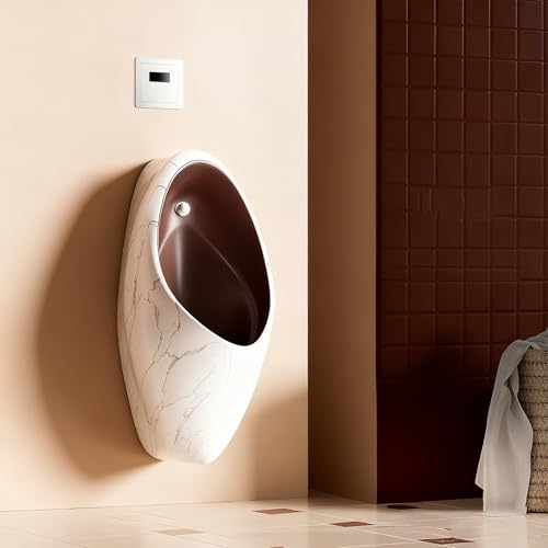 壁掛け式小便器、セラミック製、自動水洗い、男性用防沫小便器 - モール・オフィスビル・ガレージ用に最適 レッド 隠し型床排水