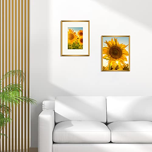 Frametory, 8X10 Aluminum Frame For 5X7 Picture With Ivory Color Mat, Tabletop/Wall Display - Easel Stand, Sawtooth Hanger - Great For Photos, Artwork, Prints, Posters (Bronze, 1-Pack) #TOP5