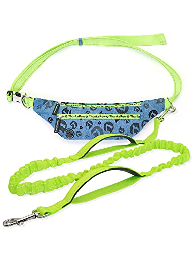 Thankspaw Hands Free Dog Leash With Zipper Pouch For Running Training Walking, Durable Bungee Dog Waist Leash For Medium And Large Dogs, Adjustable Waist Belt, Dual Padded Handles, Reflective Stitches #TOP3