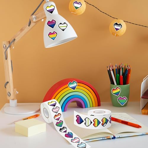 Image of LGBTQ+ Pride Month Sticker - 1000 Pcs LGBTQ Pride Month Heart-Shaped Waterproof Vinyl Reusable Laptop Stickers Coloring Book Scrapbook Water Bottle Page Activity Pad Party Favors Skateboard