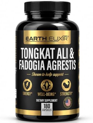 Earth Elixir Fadogia Agrestis and Tongkat Ali Supplements 500mg (60 Capsules) โ Zero Fillers โ Gluten Free - Non GMO Vegan Capsules-Long Jack Nootropics