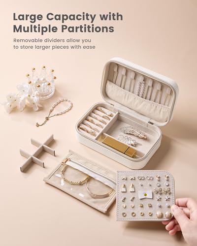 Lolalet Travel Jewelry Case with Clear Bag for Women Girls -Medium/Beige - image 4