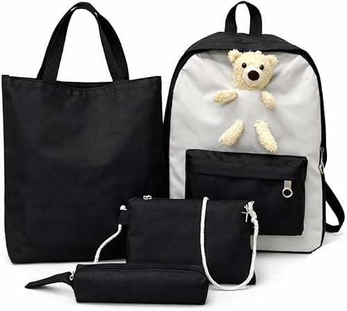 Kit Mochila Maternidade 4 em 1 com Ursinho, Rosa, Preta e Verde | Impermeável, Bolsa de Mão, Necessaire e Estojo, Grande Capacidade, Resistente, para Bebê