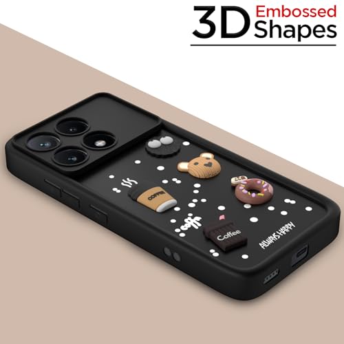 Image of Outlouders Back Cover for Poco X6 Pro 5G | 3D Cartoon Cute Fun Bear | Silicone Full Body Protection Bumper Case (Black)