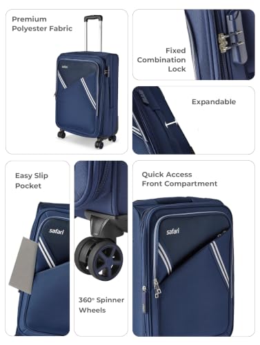 Image of Safari Swift Neo Set of 3 Cabin, Medium & Large Soft Luggage Trolley Bag with Dual Wheels, Polyester, Expandable, 8 Wheels, Travel Bag, Suitcase for Travel, Trolley Bags for Travel, Blue