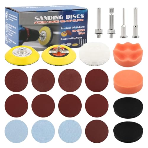Sanding Disc Drill Polishing Kit Sanding Attachment, 120 pcs 3 Inch Wet Dry Sandpaper Grit 60 to 10000 with Shafts Sanding-Pads Foam Buffering Pad for Car Metal Wood Glass Resin(Color:Mixed Colors)