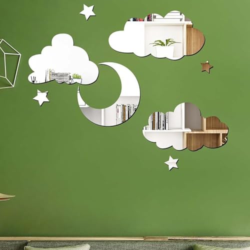 8Pcs Set de Vinilos Decorativos Modernos de Espejo con Estrellas y Luna miniatura 1