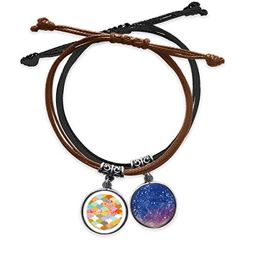 Pulsera cuerda mano cuero diseño geometría escama flores estilo japonés