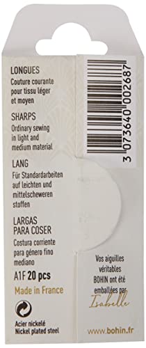 Bohin Sharps Hand Needles, Size 3/9, 20 Per Package #TOP1