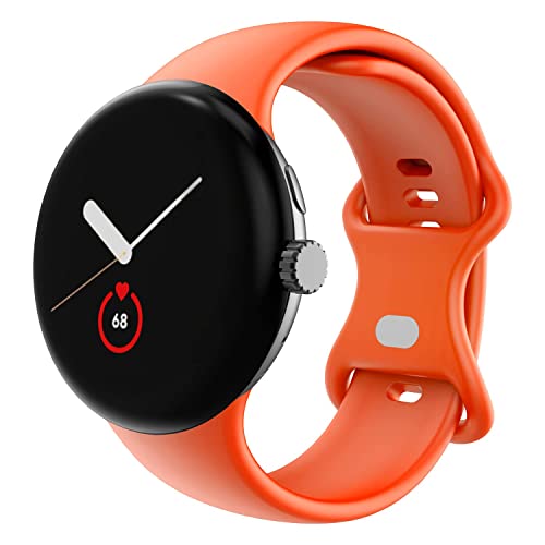 OVERSTEP Compatible for Google Pixel Watch Bands, Soft Silicone Sport Strap Metal Buckle for Google Watch Band, Replacement Google Pixel Watch 2022 Band for Women Men (Large, Orange)