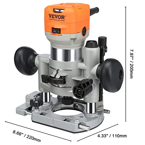 Vevor Wood Router, 1.25Hp 800W, Compact Wood Trimmer Router Combo Tool With Plunge And Fixed Base, 30000Rpm 6 Variable Speeds, With 1/4'' & 5/16'' Collets Dust Hood, For Woodworking Slotting Trimming #TOP7