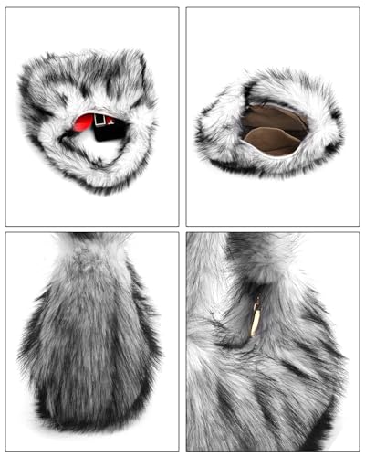 Bolso mujer tipo hobo de peluche gris miniatura 4
