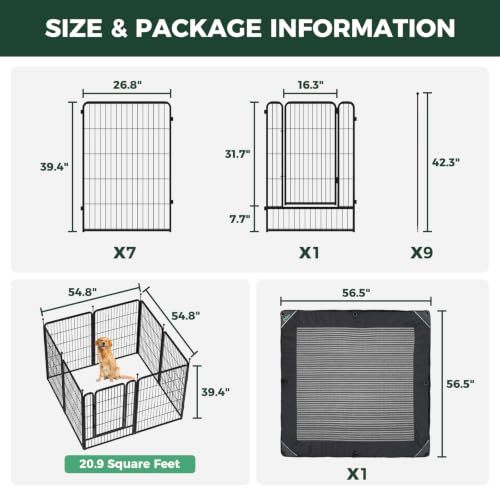 Image of FXW Rollick Dog Playpen with Mesh Top Cover, 40 inchH, 8 Panels