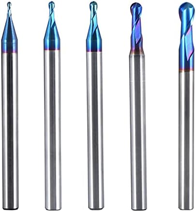 5 Pcs Carbide End Mill Set Ball Nose End Mills 2 Flutes Milling Cutter for Steel CNC Tool Nano Coating HRC 65