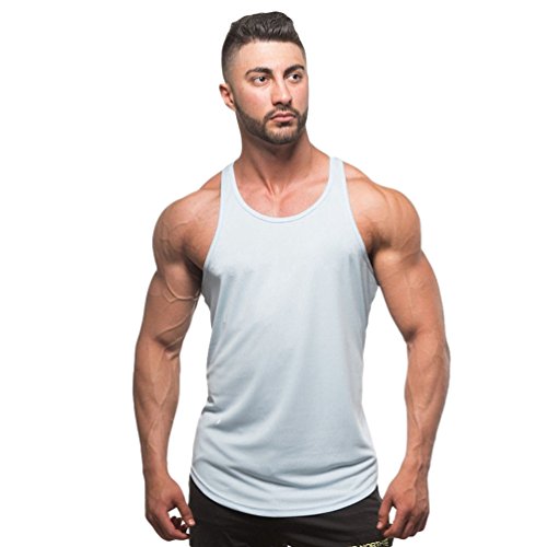 Yujeet Hommes Musculation Muscle sans Manches Débardeur Lâche Respirant Absorption De La Sueur Lumière Tank Top Occasionnel Blanc M Cover