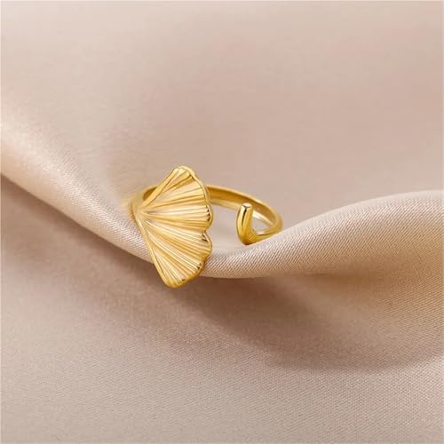 Anillos ginkgo de acero inoxidable para mujer sortija ajustable 3