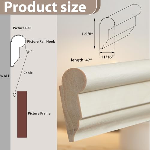 Image of DoubleFill 2 Pack Picture Hanging Rail Molding, 47'' x 1-5 /8 inch x 11 /16 inch Unfinished Wooden Gallery Rail, Paintable Decorative Poplar Wood Wall Moulding Trim for Art Gallery Display Exhibition Home DIY