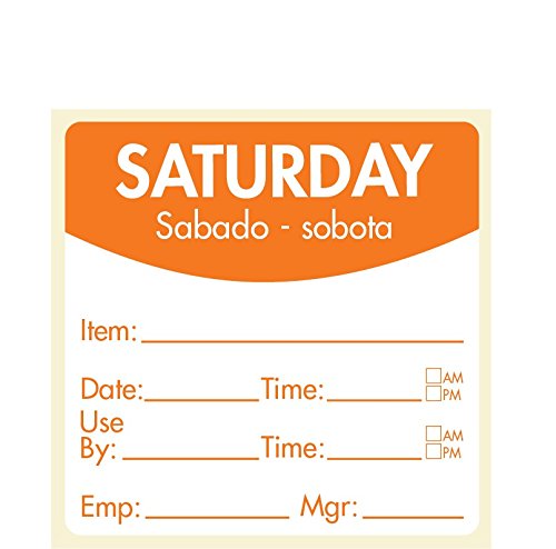 Food Safety Day Label, Removable Adhesive, 51mm Square. (Saturday) 1 roll of 500