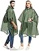 Borogo 2 Pack Rain Ponchos for Adults Reusable - Raincoats Survival Emergency Heavy Duty Rain Coat with Drawstring Hood Military Green