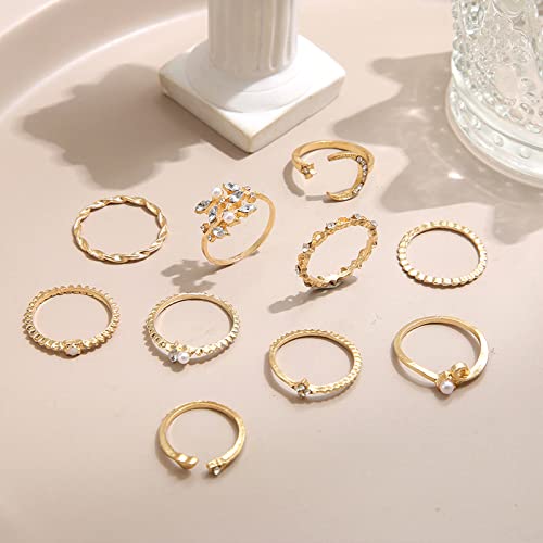 HUASAI Christmas Stocking Stuffers Gifts Trendy Stuff Gold Rings for Women Non Tarnish Stackable Rings Set Boho Moon Star Midi Pinky Knuckle Rings Gifts Trendy Stuff Gifts Jewelry