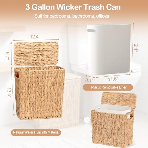 Caneca de Basura de 3 Galones de Mimbre Natural con Tapa y Forro miniatura 7