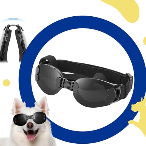 Hundebrille – Haustier-Sonnenbrille für kleine Rassen, Schutz für Hunde, für Reisen, Wandern, blendfreie Sonnenbrille, verstellbarer Riemen, faltbare Haustier-Sonnenbrille für Plateau, Langlauf, Runni
