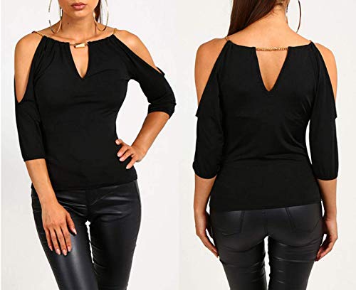 Usgreatgorgeous Women’s Open Cold Shoulder Slim Fit Short Sleeve Tee Shirt Casual Blouse Tops (Black,X-Large) #TOP1