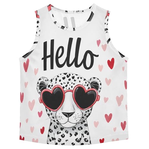 Bolaz Boys Athletic Quick Dry Tank Top Sleeveless Workout T Shirts Age 11-15,A Lovely and Happy Leopard