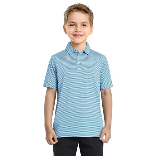 Image of Boys Polo Shirts Short Sleeve Striped Performance Moisture Wicking Dry Fit Golf Shirts for Boys Youth Kids