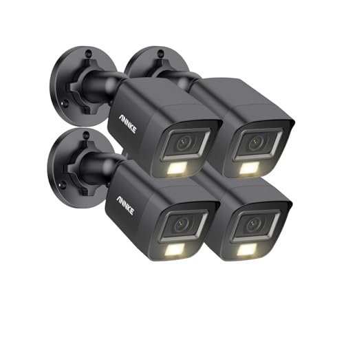 ANNKE 4 telecamere di sicurezza 3K con doppia luce intelligente, 5 MP, telecamera di sorveglianza CCTV con microfono integrato, telecamera di visione notturna a colori, IP67, colore nero