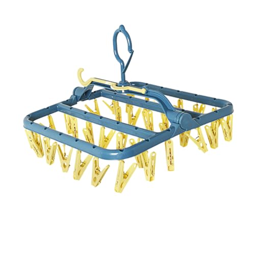 BAZEITFLOW 多機能折りたたみ式吊り下げクリップ 洗濯物干し用滑り止めソックスクリップ 衣類ハンガー ブルー 室内外対応 省スペース収納