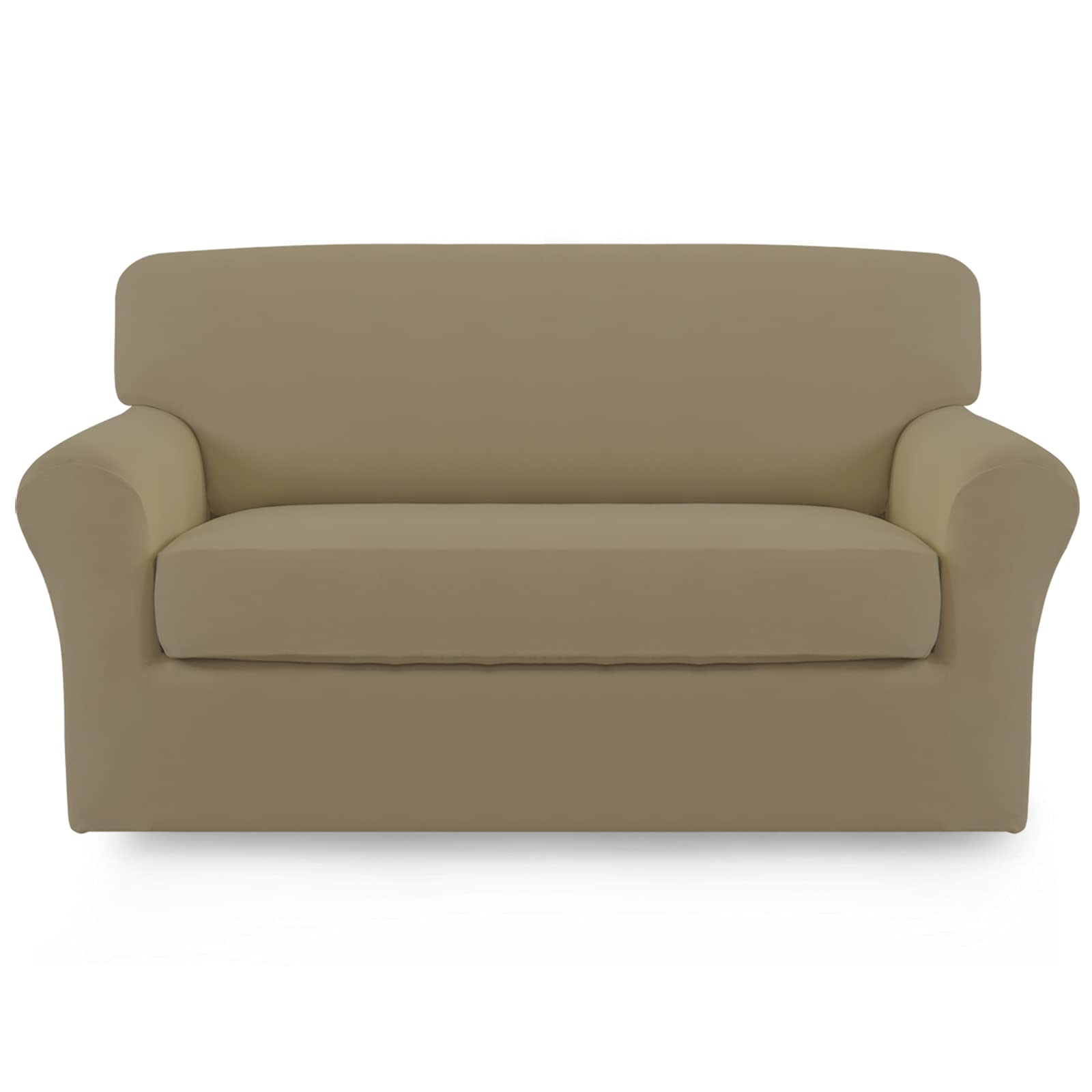 Easy-Going 2 Pieces Microfiber Stretch Sofa Slipcover – Spandex Soft Fitted Sofa Couch Cover, Washable Furniture Protector with Elastic Bottom Kids, Pet (Loveseat, Dark Linen)