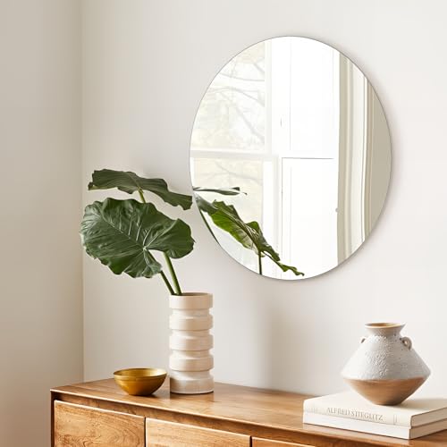 Image of TheiaMo 24" Round Mirror, Frameless Circle Mirror with Polished Edge, HD and Explosion-Proof