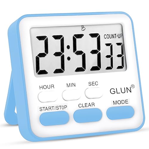 Image of GLUN Digital Kitchen Timer & Stopwatch, Large Digit Countdown, Loud Alarm Clock with Back Magnetic Retractable Stand for Baking, Cooking Study, Office, Gym, Athlete and Student (Blue)