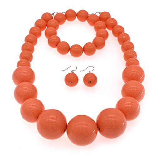 Chunky Pearl Choker Necklace, Large Pearl Statement Necklace, Trending Choker Pearl Wedding Jewelry For Brides, Boho Pearl Jewelry Set (Orange) #TOP2