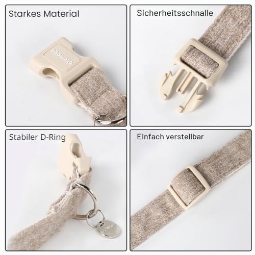 DOGWONG Hundehalsbänder Khaki, Hanf Hundehalsbänder Khaki hundehalsband, Natürliche Weich Langlebig Halsband Hund Bequeme verstellbares Hundehalsband für Grosse kleine mittelgroße Hunde