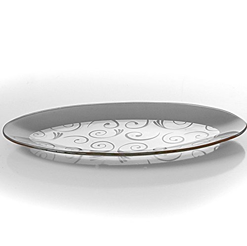 Gac Tempered Glass Oval Platter Serving Tray And Decorative Plate Unbreakable - Chip Resistant - Oven Proof - Microwave Safe - Dishwasher Safe - Stackable (Silver) #TOP1