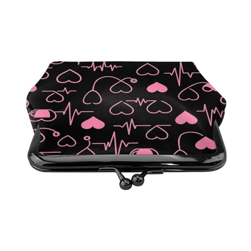 Pu Leather Buckle Coin Purse Medical Heartbeat Pattern Girls Kiss-Lock Change Purse Wallets2