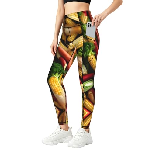 Pantalones de yoga de cintura alta con bolsillos y estampado de maíz para running