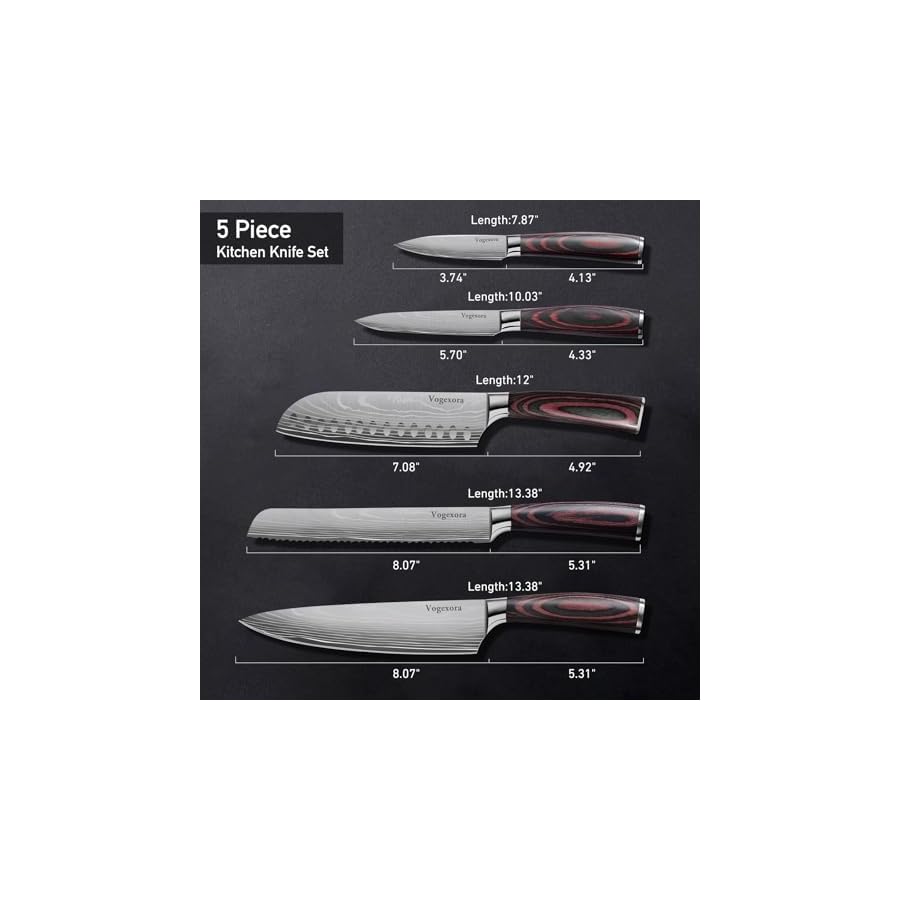 5 Pcs Chefs Kitchen Sharp Knife Set - Japanese Professional Cooking Cutting Knives for Meat Vegetable Bread and Paring, High Carbon Stainless Steel Santoku