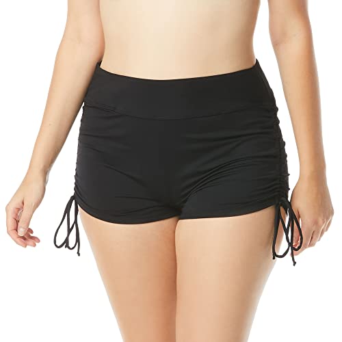Beach House Plus Size Blake Adjustable Side Tie Swim Short — Modest Swimsuit Bottom, Black 16W #TOP17
