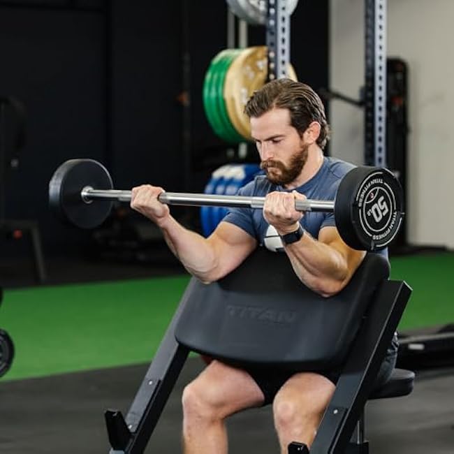 Titan Fitness Rubber Curl Fixed Barbells, Pre-Loaded Weight Bar for Strength Training & Weightlifting