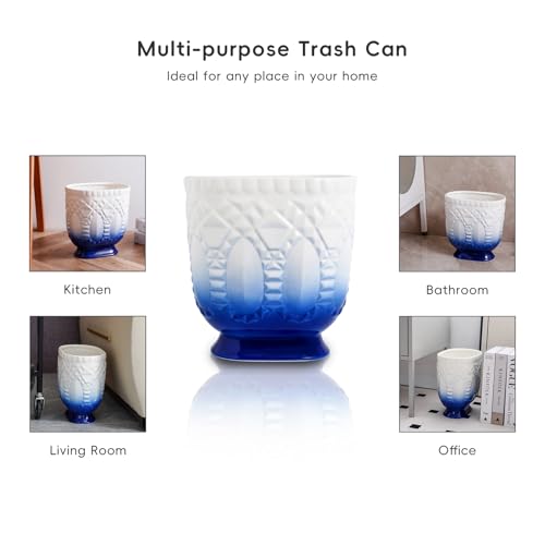 Image of Modern Trash Can - Ceramic Garbage Bin, Garbage Container Bin for Bathrooms, Powder Rooms, Kitchens, Waste Basket for Home & Office (Blue)