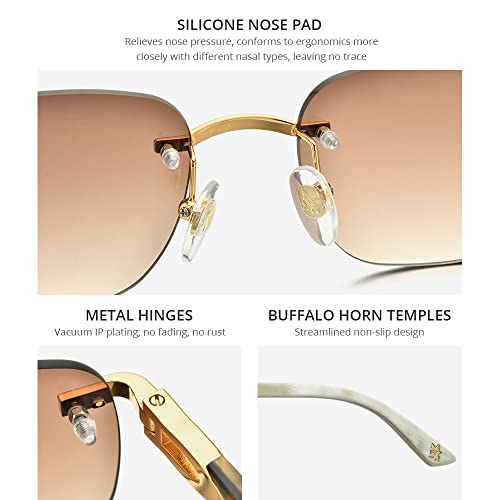 HEPIDEM 100% Really Buffalo Horn Sunglasses for Men,Rimless Square Buffs Sun Glasses3