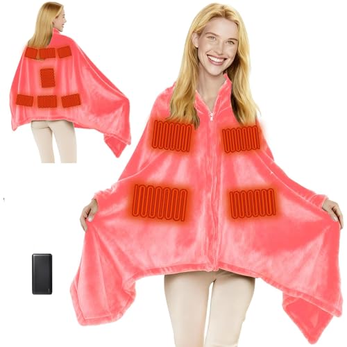 Timtop Portable Heated Blanket Battery Operated Cordless Heated Shawl for Women Men with Battery & 11 Heating Zones