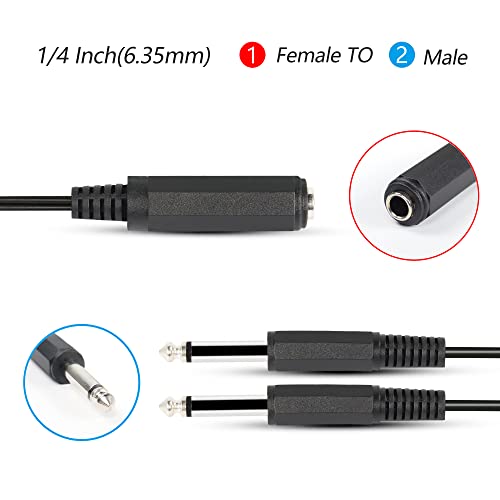 1/4 Splitter Y Cable, 6.35mm TRS Hembra a 2 X TS Macho 20 cm miniatura 2