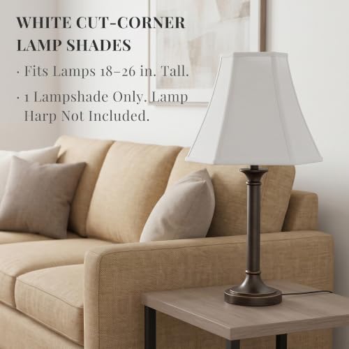 Image of 1-Pack White Square Cut Corner Lamp Shades, 6.5 inch Top x 13 inch Bottom x 10.8 inch Height, Spider Fitter - Medium Shade for Table Lamps, Foldable Bell Fabric Lampshade, Modern & Minimalist Home Decor.